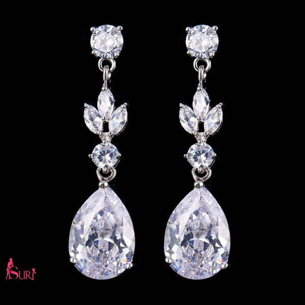 Bông Tai Tòn Teng Đá Trắng Giọt Nước SR4