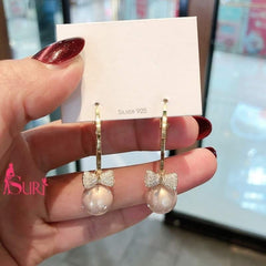 Bông Tai Khoen Nơ Ngọc Trai Gắn Đá