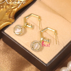 Bông Tai Tòn Teng Khoen Tròn Vàng Phối Đá Mắt Mèo Nhiều Mặt Siêu Yêu