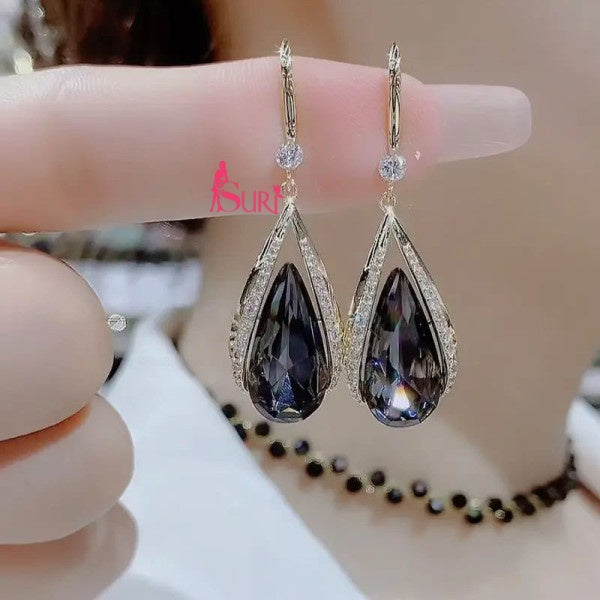 Bông Tai Tòn Teng Dáng Giọt Nước Đá Màu Dạng Móc