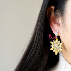 Bông Tai Tòn Teng Hoa Đá Cánh Vàng Nhụy Đá Trắng Cao Cấp