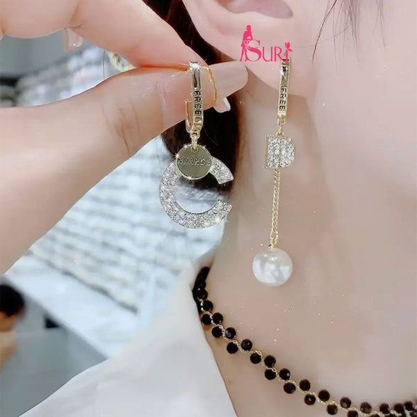 Bông Tai Tòn Teng Bất Đối Xứng CD Đính Đá Lạ Mắt