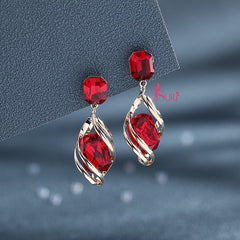 Bông Tai Tòn Teng Xoắn Đá Màu Chữ Nhật Nổi Bật