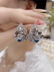Bông Tai Dáng Giọt Nước Hoa Đá Đan Xen Sát Tai