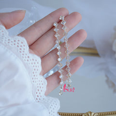 Bông Tai Tòn Teng Hình Thoi Nhỏ Đá Trắng Dáng Dài Siêu Sáng