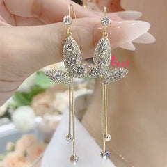 Bông Tai Tòn Teng Hình Bướm Đính Đá Trắng Dạng Móc