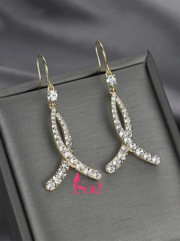 Bông Tai Tòn Teng Phối Đá Trắng Dáng Chữ X Dạng Móc