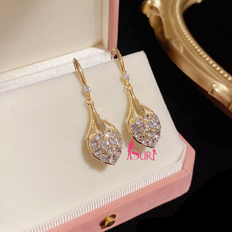 Bông Tai Tòn Teng Hình Trái Tim Đính Đá 2 Mặt Dạng Móc