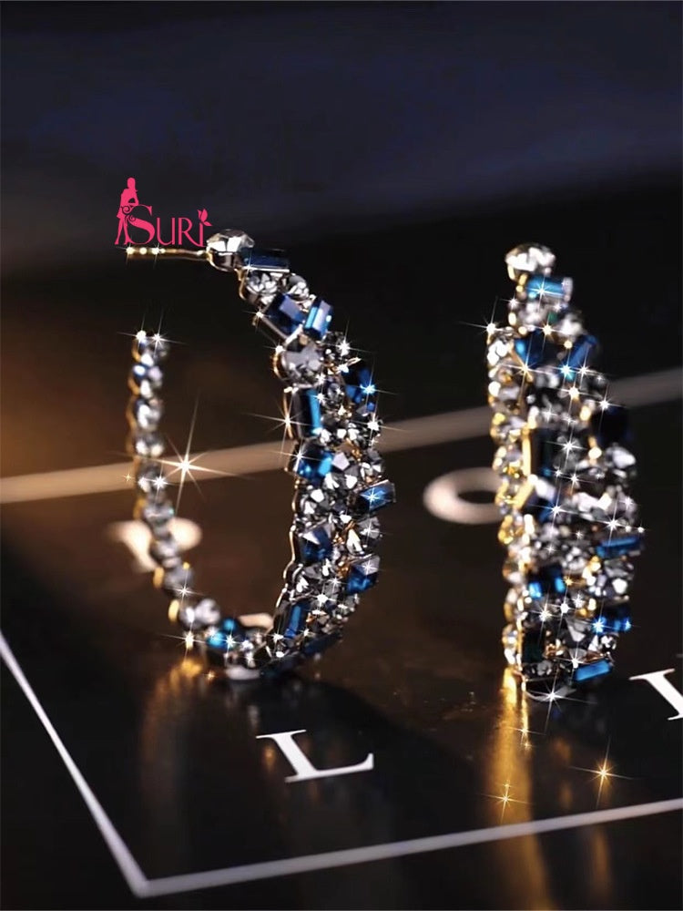 Bông Tai Khoen Khuyết Dáng Giọt Nước Phối Đá Xanh Xám