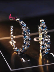 Bông Tai Khoen Khuyết Dáng Giọt Nước Phối Đá Xanh Xám