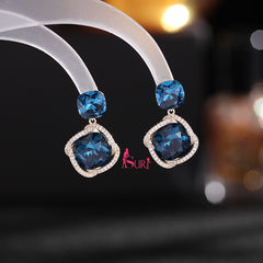 Bông Tai Tòn Teng Đá Vuông Màu Viền Đá 4 Cạnh Siêu Xinh