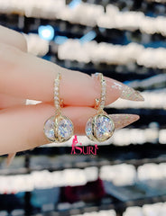 Bông Tai Tòn Teng Khoen Tròn Phối Đá Tròn Trắng 4 Mặt Siêu Sáng