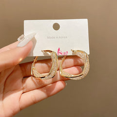 Bông Tai Khoen Vàng Dáng Giọt Nước Phối Lưới Đá Trắng Cá Tính