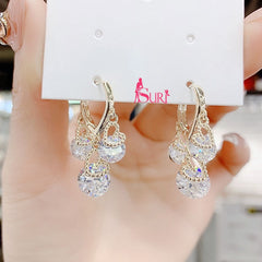 Bông Tai Tòn Teng Khoen Trái Tim Vàng Phối Đá Tròn Trắng Nữ Tính