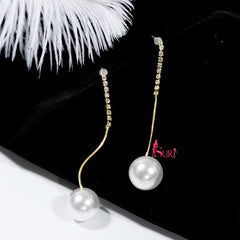 Bông Tai Tòn Teng 1 Hạt Ngọc Trai Phối Hàng Đá Trắng Nữ Tính