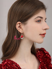 Bông Tai Tòn Teng Hạt Châu Đỏ Nhám Đính Đá Dạng Móc