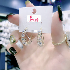 Bông Tai Khoen Khuyết Vàng Phối Hạt Đá Tròn Trắng Siêu Sáng