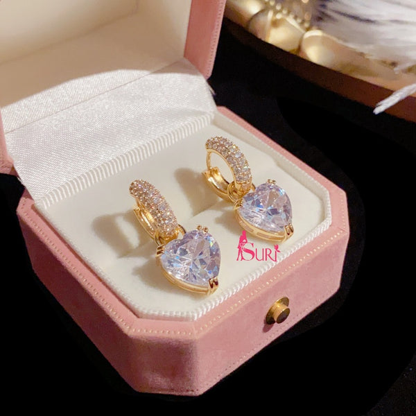 Bông Tai Khoen Tròn Phối Trái Tim Đá Siêu Xinh