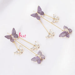 Bông Tai Tòn Teng Tua Rua Bướm Pha Lê Tím Đính Đá