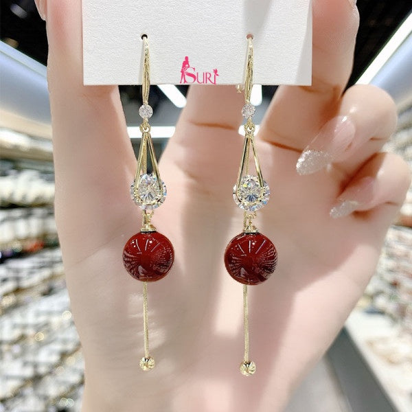 Bông Tai Tòn Teng 1 Hạt Trai Phối Hạt Đá Tròn Trắng Dạng Móc