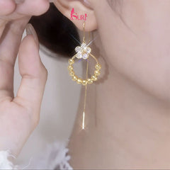 Bông tai Tòn Teng Khoen Tròn Bi vàng Phối Hoa Đá 5 Cánh