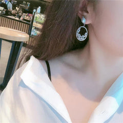 Bông Tai Tòn Teng Khoen Tròn Ngọc Trai Đính Đá Khuyết