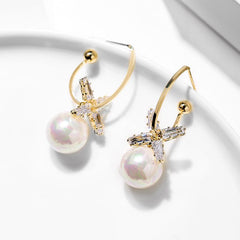 Bông Tai Khoen Đá 4 Cánh Đính Hạt Trai