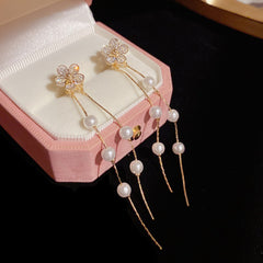 Bông Tai Tòn Teng Hoa Đá Tua Rua Ngọc Trai Dáng Rơi 2 Kiểu