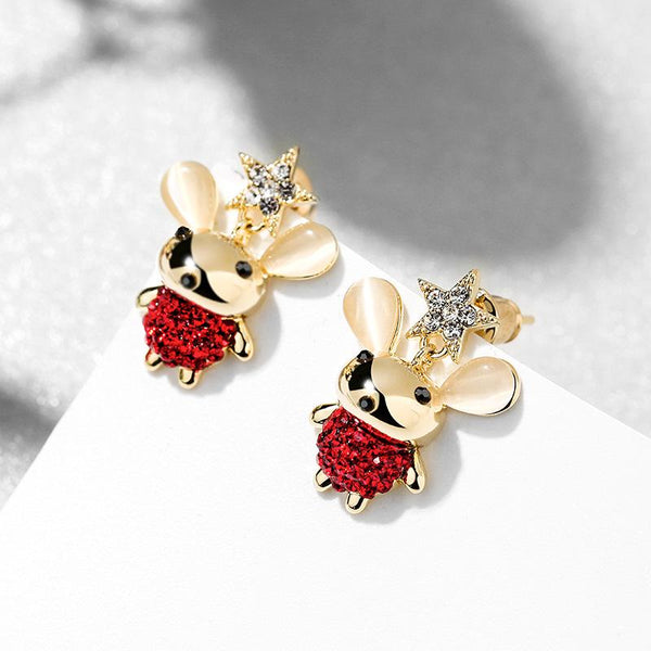Bông Tai Chuột Micky Đá Đỏ