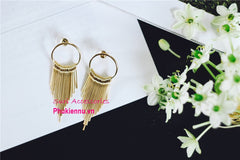 Bông tai tua rua kim loại rẻ quạt đơn giản