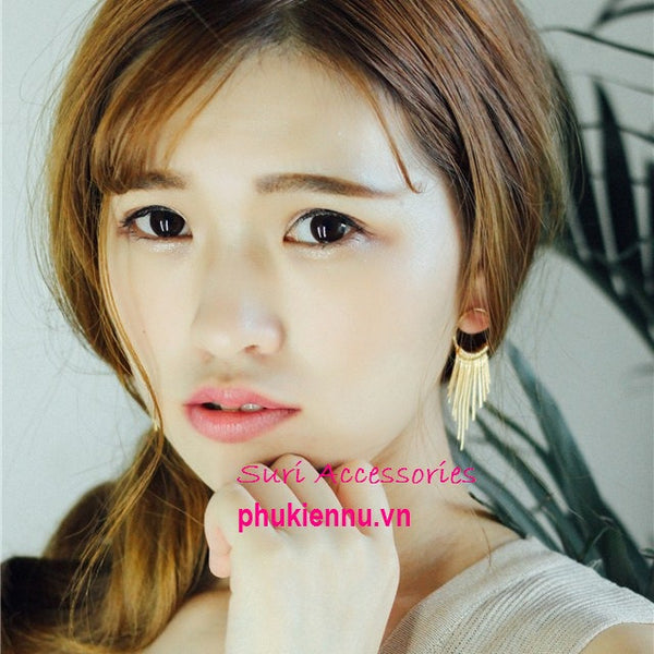 Bông tai tua rua kim loại rẻ quạt đơn giản