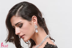 Bông Tai Tòn Teng Đá Trắng Giọt Nước Cao Cấp SR2