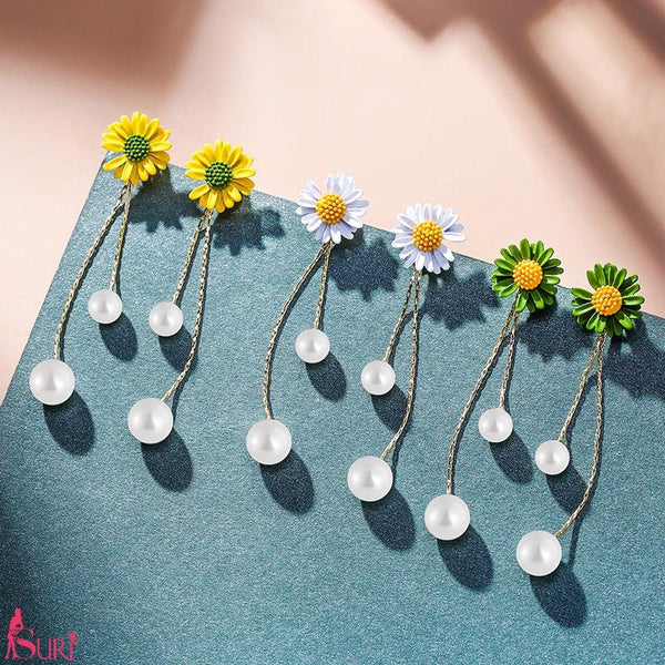 Bông Tai Tòn Teng Hoa Cúc 2 Ngọc Trai