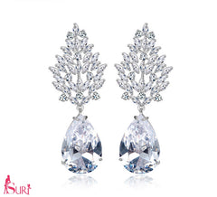 Bông Tai Tòn Teng Đá Trắng Giọt Nước Cao Cấp SR2