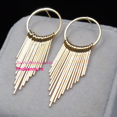 Bông tai tua rua kim loại rẻ quạt đơn giản