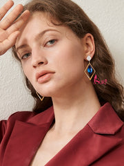 Bông Tai Tòn Teng 2 Hình Thoi Đính Đá Xanh Mặt Cắt Lấp Lánh