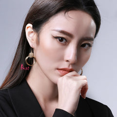 Bông Tai Tòn Teng Khoen Tròn Vàng Phối Hình Cầu Đá Dạng Móc