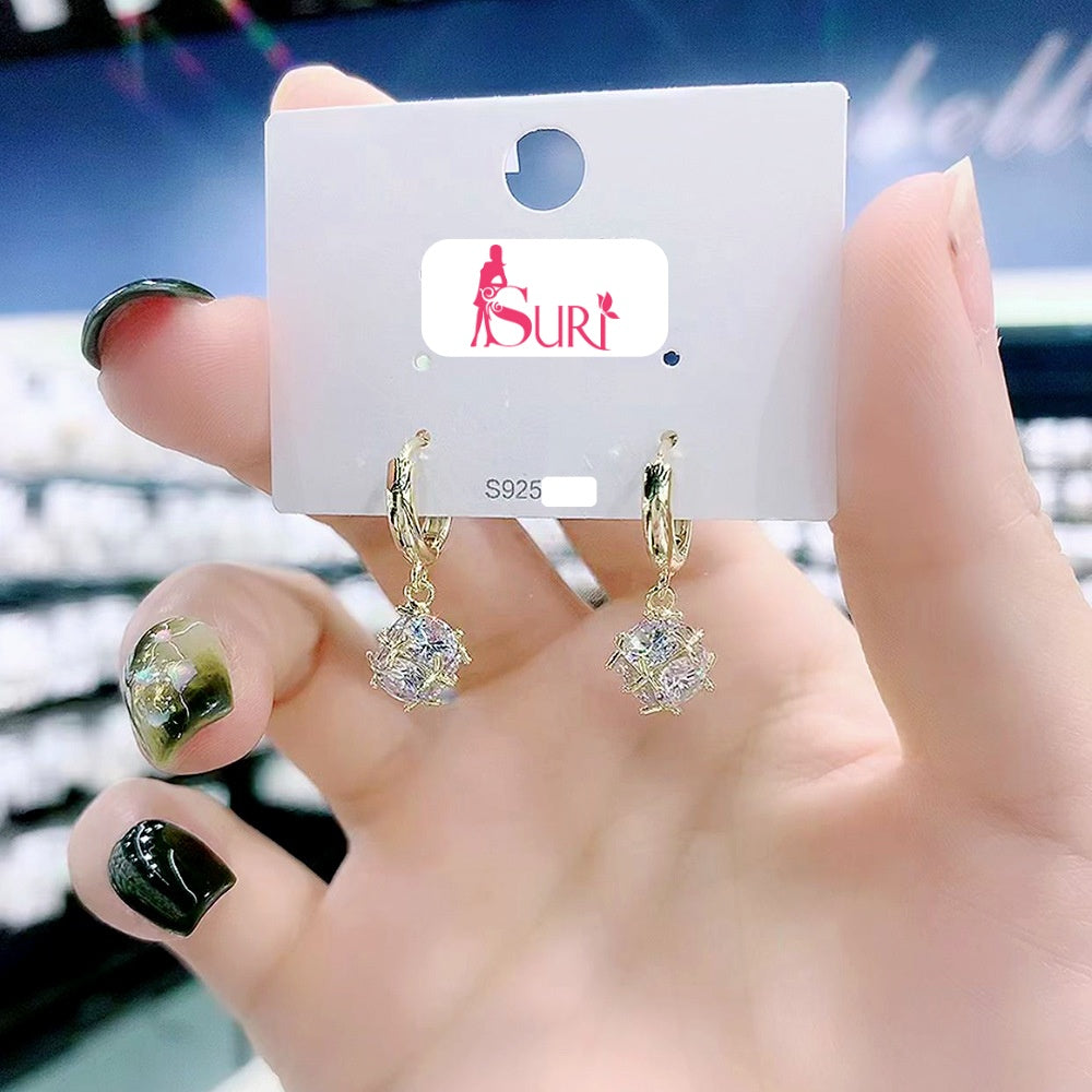 Bông Tai Khoen Vàng Tòn Teng Đính Đá Sáng Đơn GIản