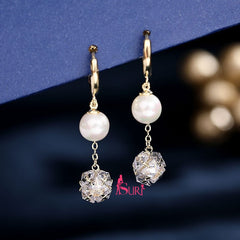 Bông Tai Tòn Teng Khoen 2 Hạt Ngọc Trai Phối Pha lê Trắng Siêu Xinh