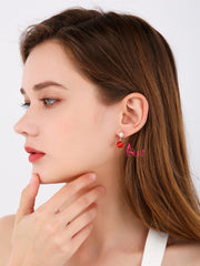 Bông Tai Bất Đối Xứng Trăng Sao Địa Cầu Ngọc Đỏ Nhám Sát Tai Nhỏ Xinh