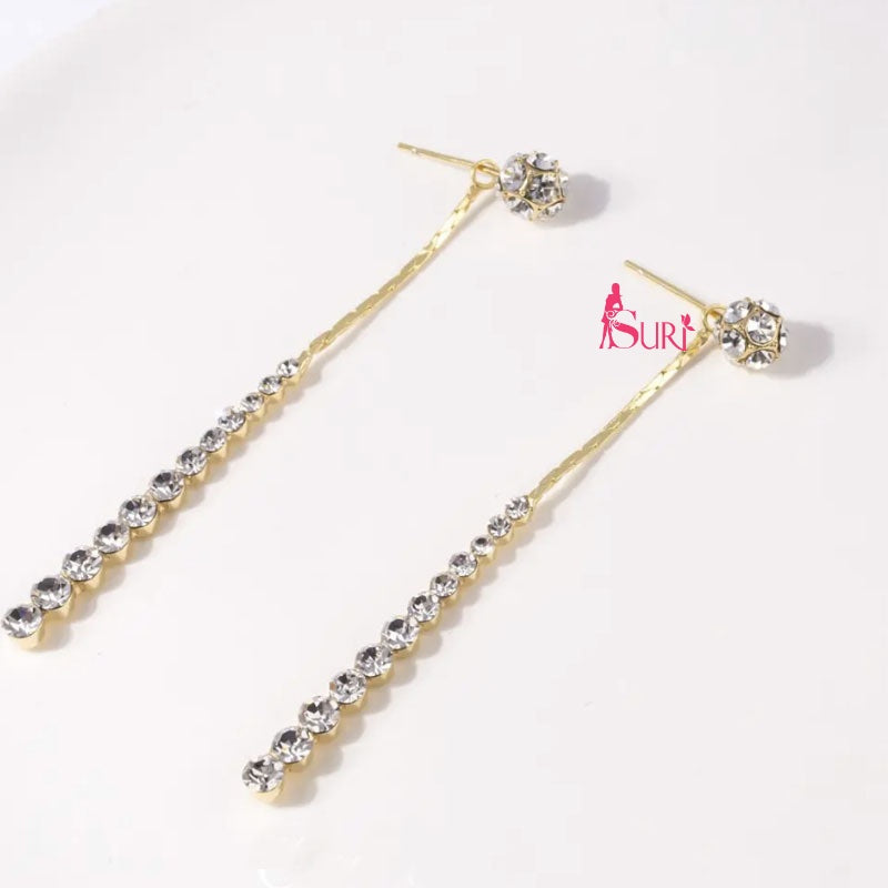 Bông Tai Tòn Teng 1 Hàng Đá Trắng Dáng Dài 2 Kiểu