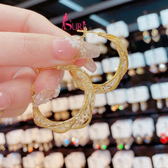 Bông Tai Khoen Vàng Dáng Giọt Nước Phối Lưới Đá Trắng Cá Tính