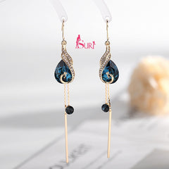 Bông Tai Tòn Teng Đá Xanh Giọt Nước Phối Công Sang Chảnh