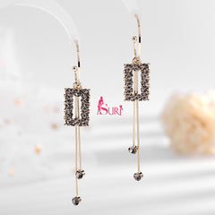 Bông Tai Khoen Tòn Teng Hình Chữ Nhật Đính Đá 2 Sợi Tua Rua