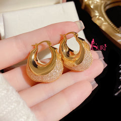 Bông Tai Khoen Vàng Dáng Giọt Nước Phối Lưới Đá Trắng Cá Tính