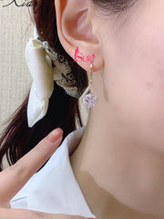 Bông Tai Tòn Teng Khoen Tròn Hình Dáng Giọt Nước Phối 1 Hạt Đá Tròn Trắng Siêu Sáng