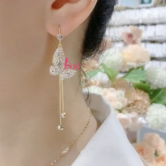 Bông Tai Tòn Teng Hình Bướm Đính Đá Trắng Dạng Móc