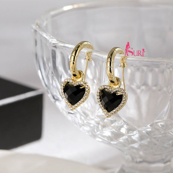 Bông Tai Khoen Trái Tim Đá Đen Siêu Yêu