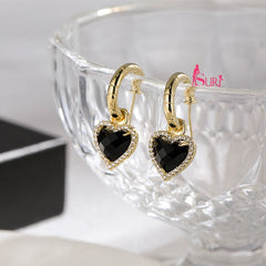 Bông Tai Khoen Trái Tim Đá Đen Siêu Yêu