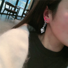 Bông Tai Tòn Teng Mắt Xích Hình Thoi Đính Đá Hạt Châu